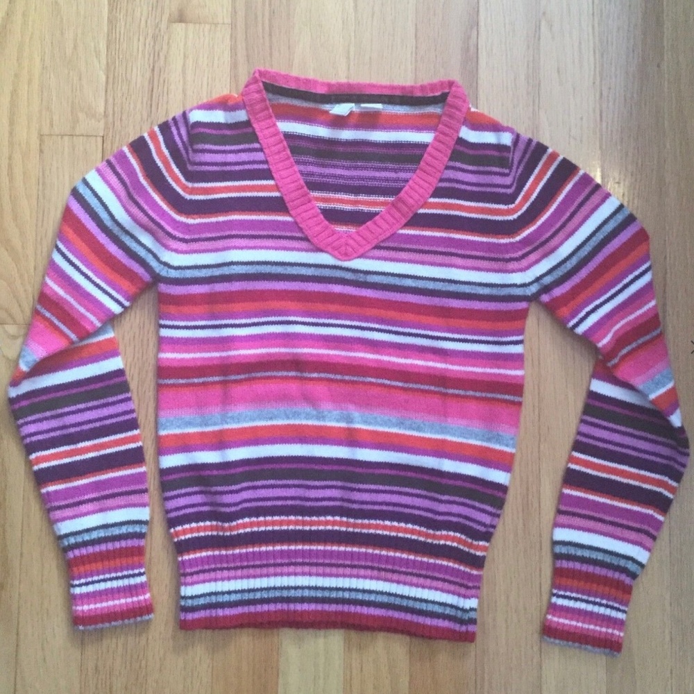 Girl Striped Pink Purple Sweater Size L White Orange Spring Fall